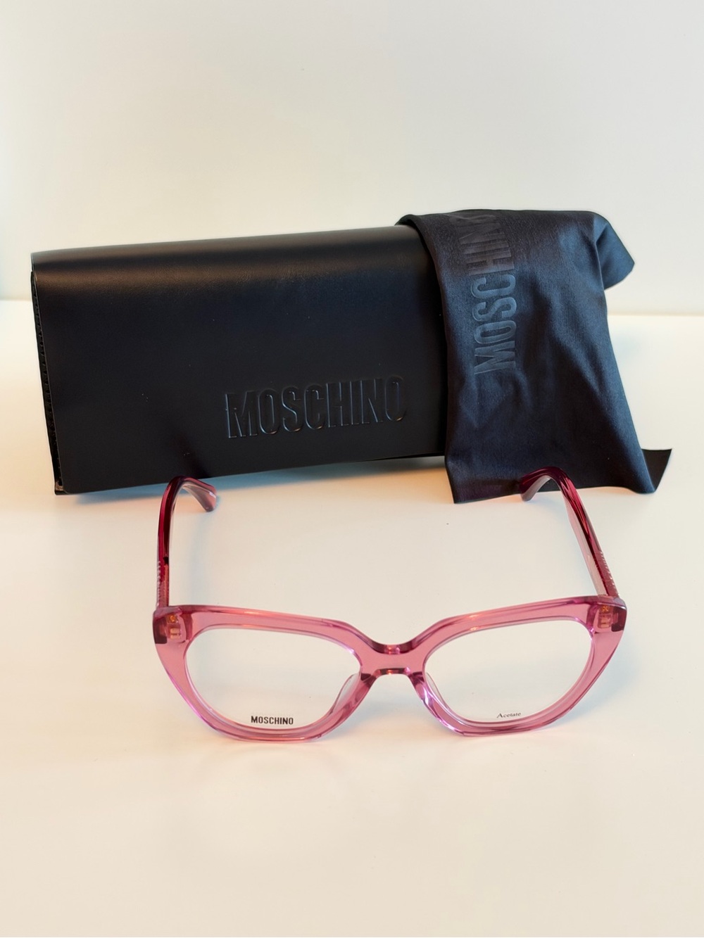 Moschino Pink Transparent Cat-Eye Glasses with Case MOS628